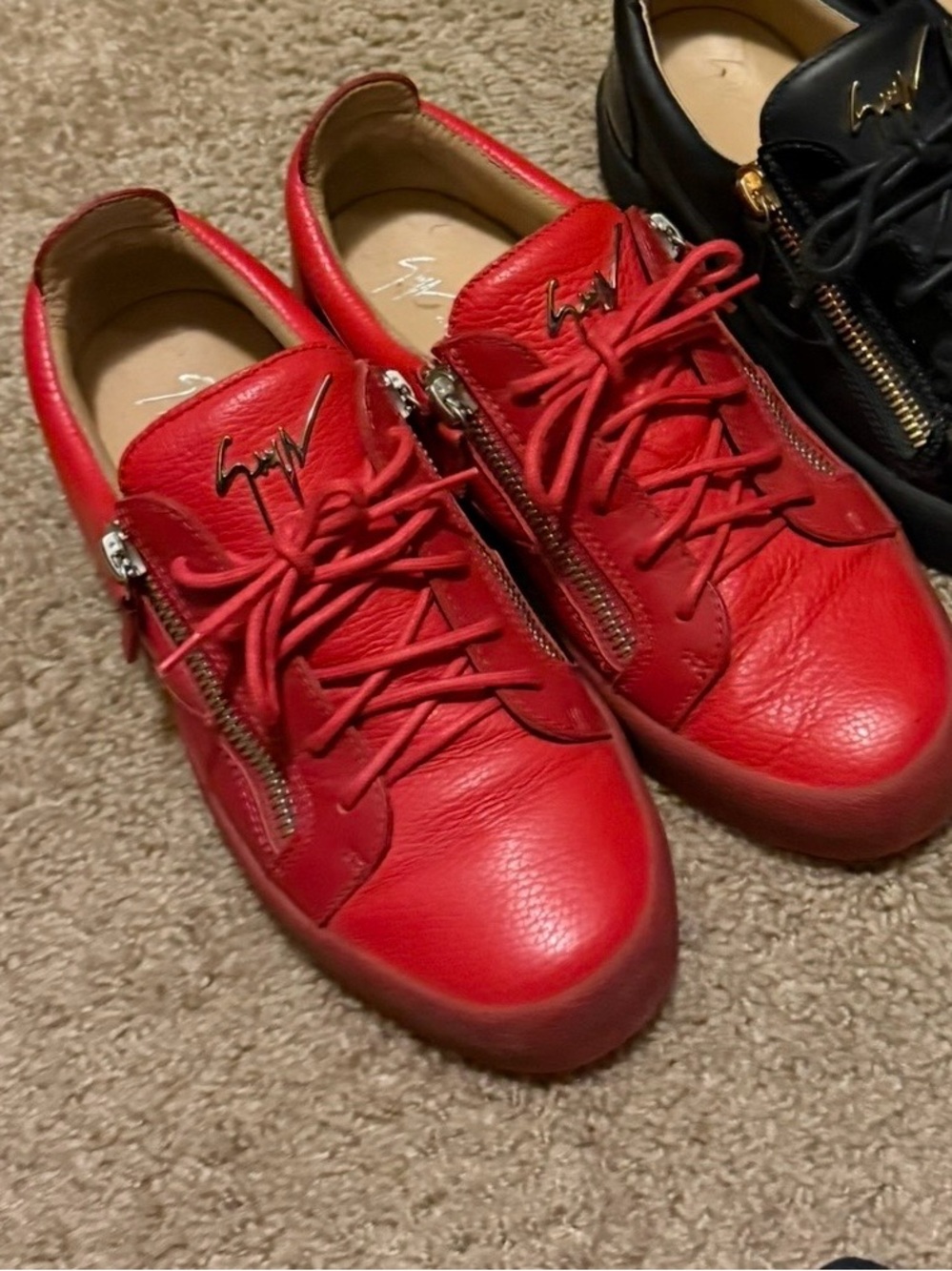 Giuseppe Zanotti Red Leather Low-Top Sneakers with Side Zippers